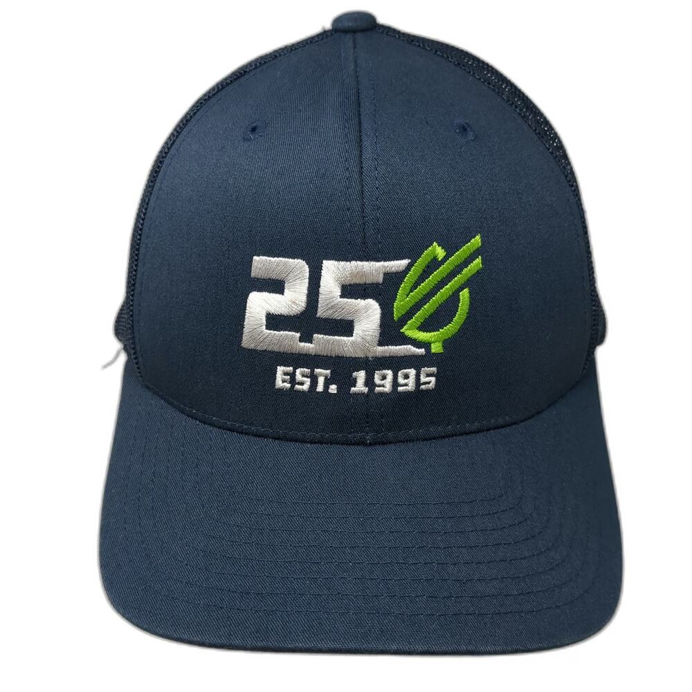 Yupoong Trucker Hat Blue One Size Snapback Mesh 25 EST 1995 Embroidered Hat